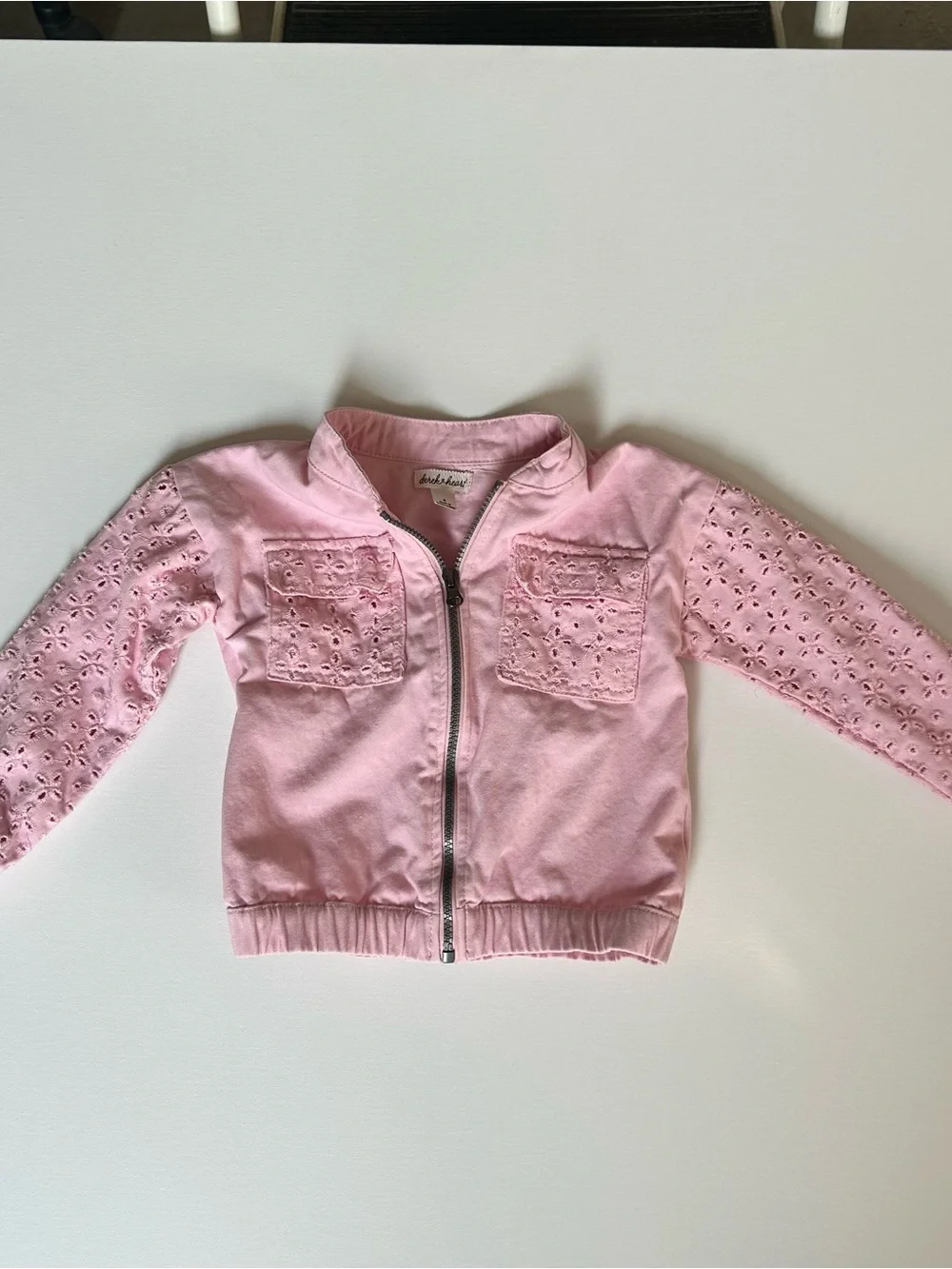 Derek Heart Light Pink Eyelet Sleeve Zip Jacket